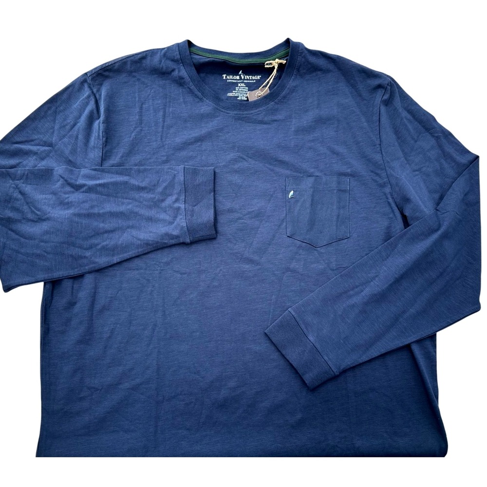 Tailor Vintage Long Sleeve Tee Crewneck Cotton Stretch Navy Blue Men's XXL NWT